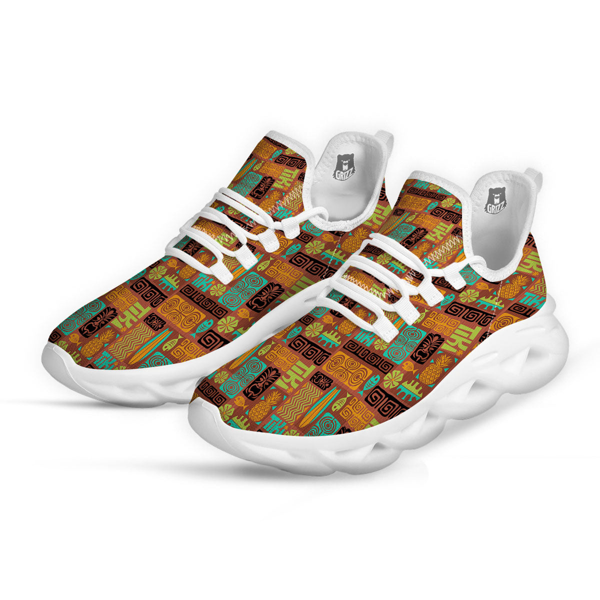 Tiki Ethnic Print Pattern White Running Shoes-grizzshop