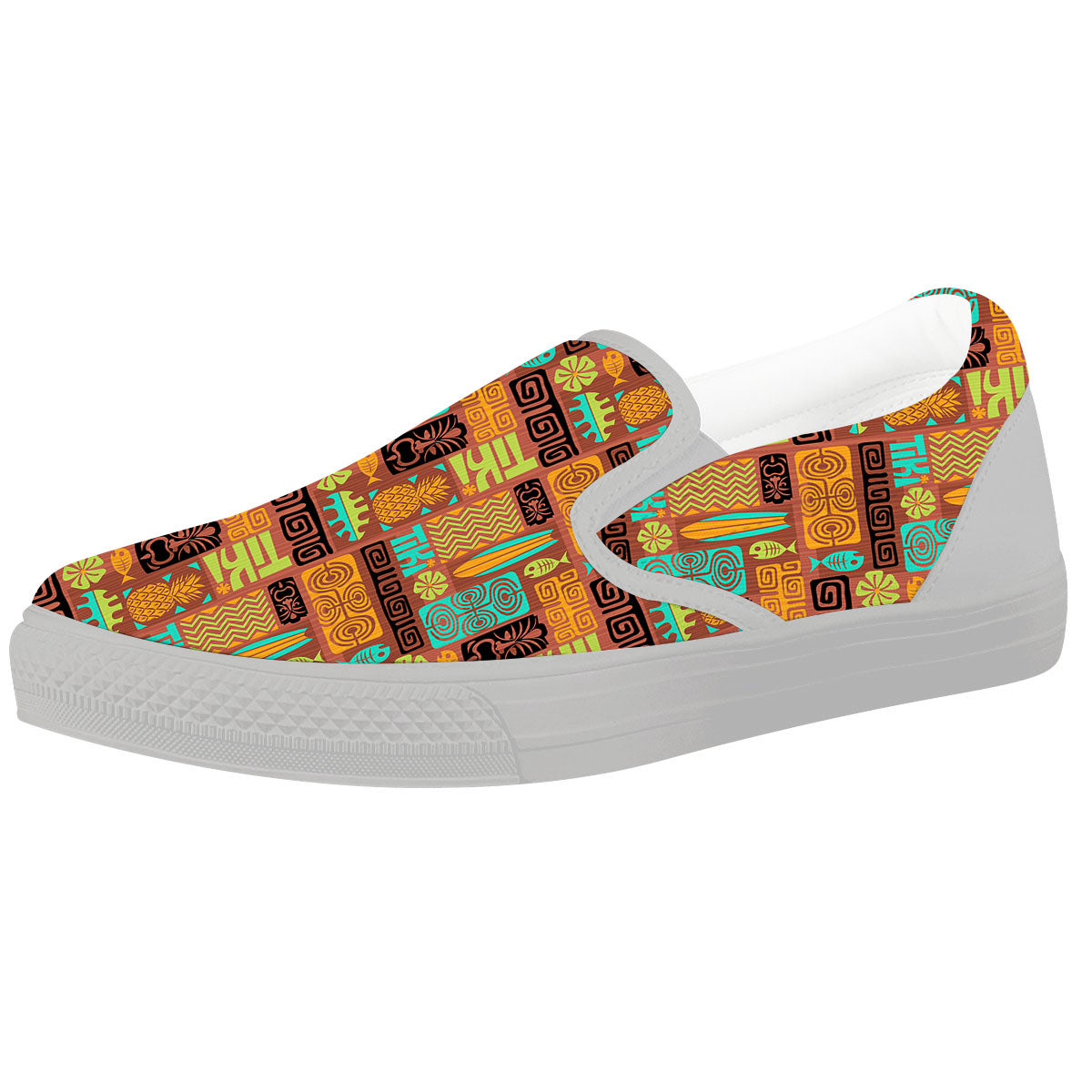 Tiki Ethnic Print Pattern White Slip On Shoes-grizzshop