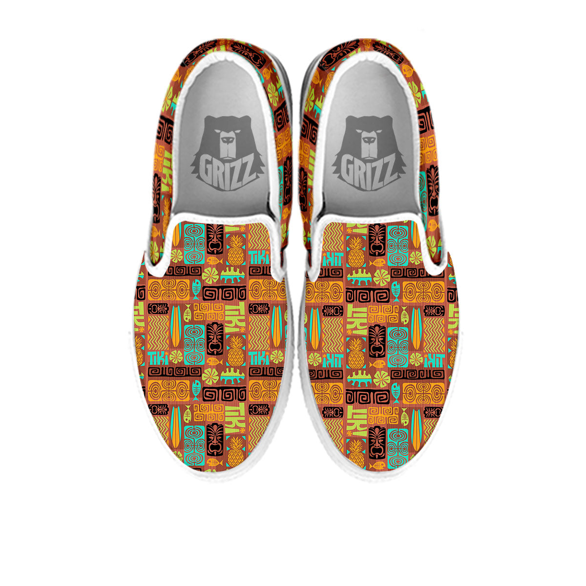 Tiki Ethnic Print Pattern White Slip On Shoes-grizzshop