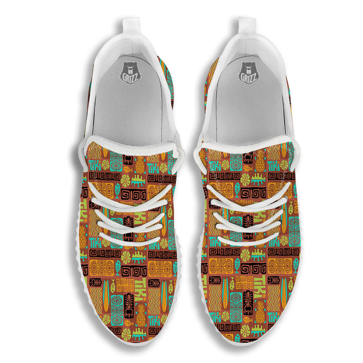 Tiki Ethnic Print Pattern White Walking Shoes-grizzshop
