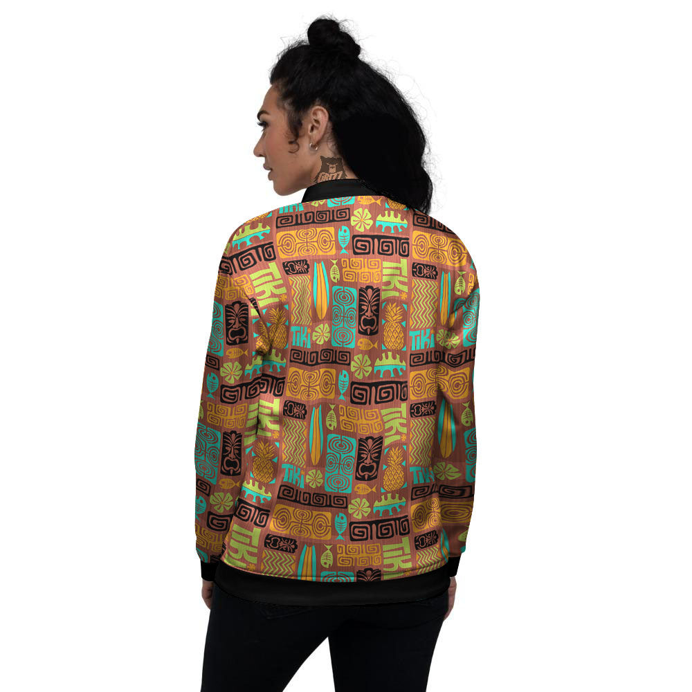 Tiki Ethnic Print Pattern Women's Bomber Jacket-grizzshop