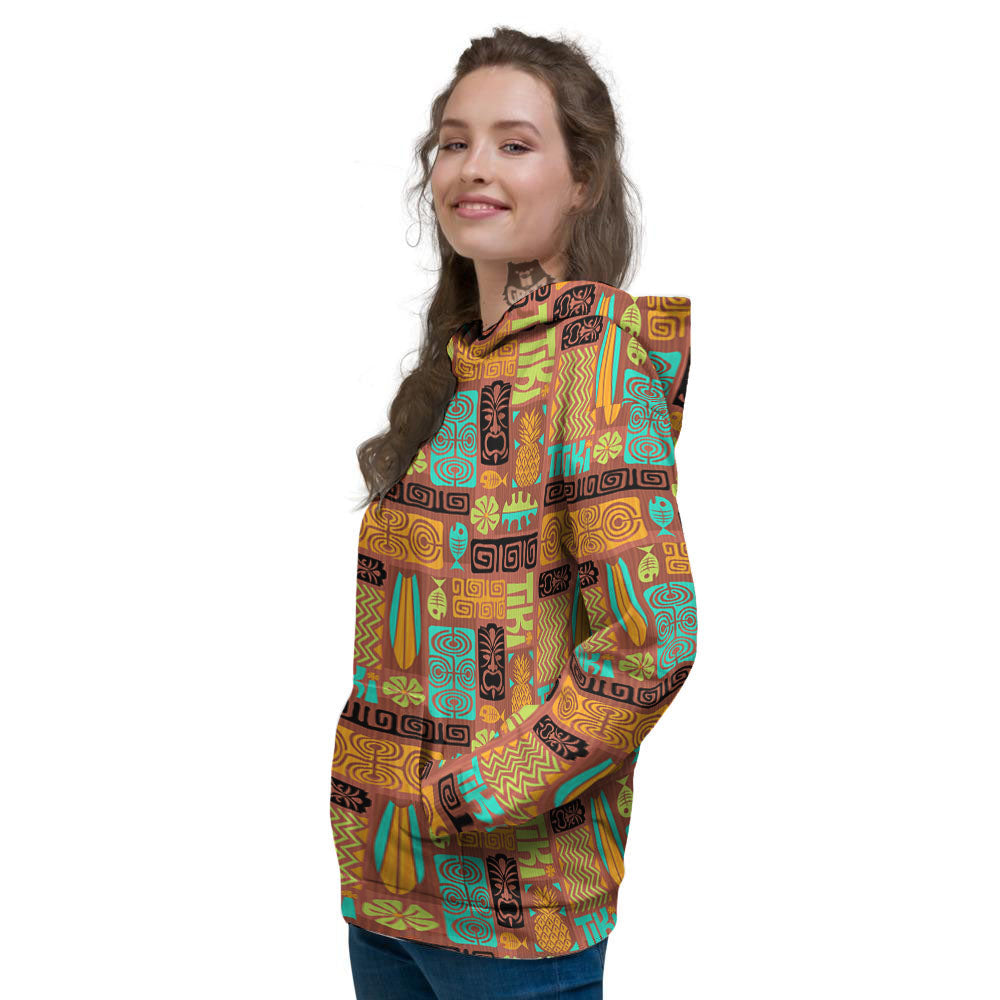 Tiki Ethnic Print Pattern Women's Hoodie-grizzshop