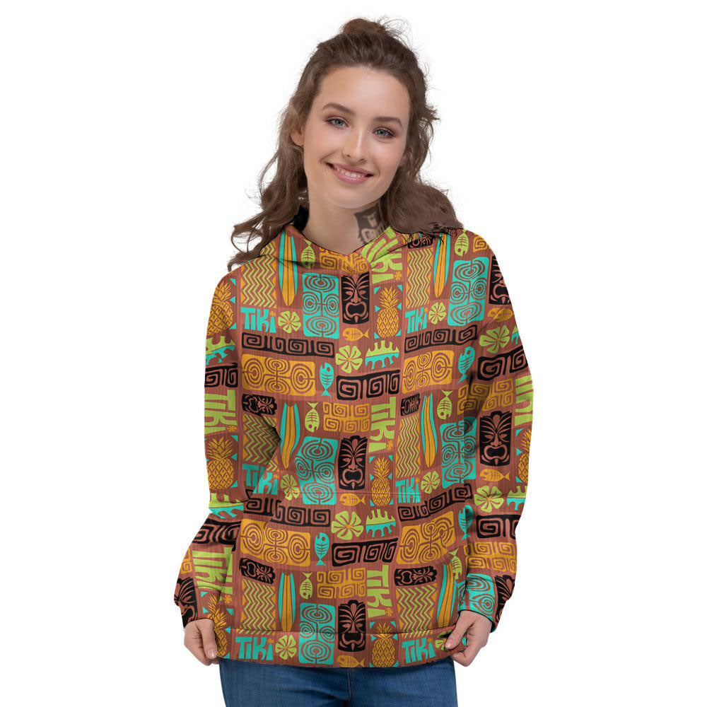 Tiki Ethnic Print Pattern Women's Hoodie-grizzshop