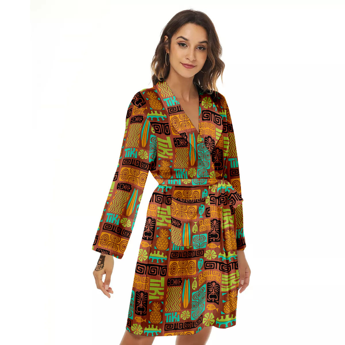 Tiki Ethnic Print Pattern Women's Robe-grizzshop