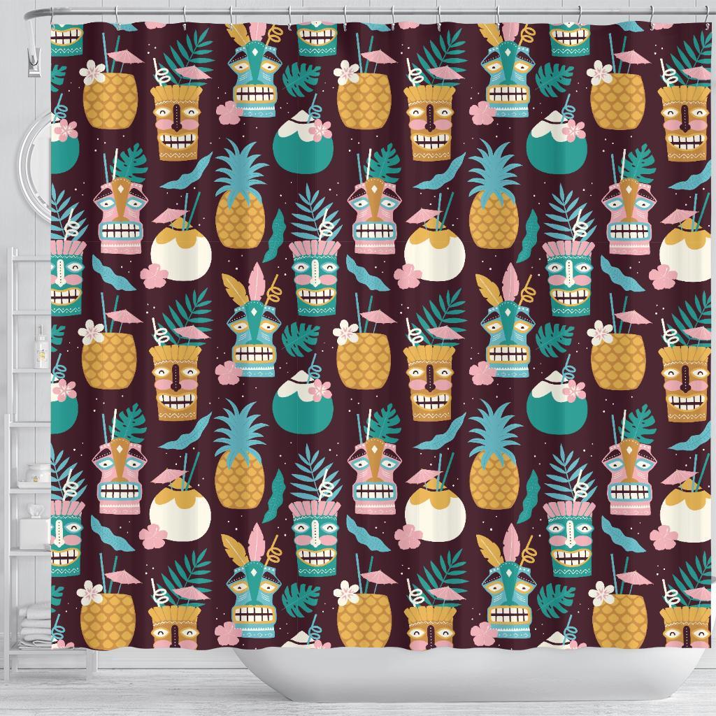Tiki Fruit Pattern Print Bathroom Shower Curtain-grizzshop