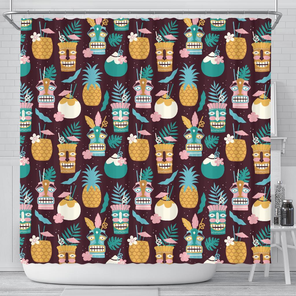 Tiki Fruit Pattern Print Bathroom Shower Curtain-grizzshop