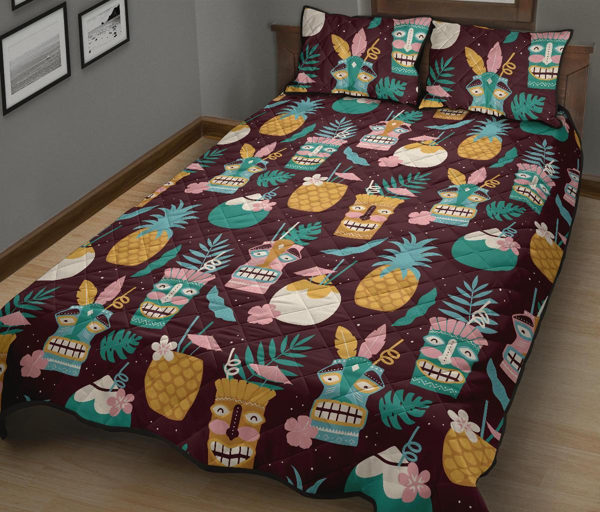 Tiki Fruit Pattern Print Bed Set Quilt-grizzshop