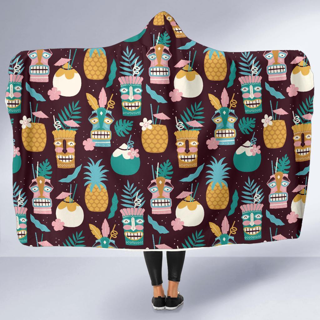 Tiki Fruit Pattern Print Hooded Blanket-grizzshop