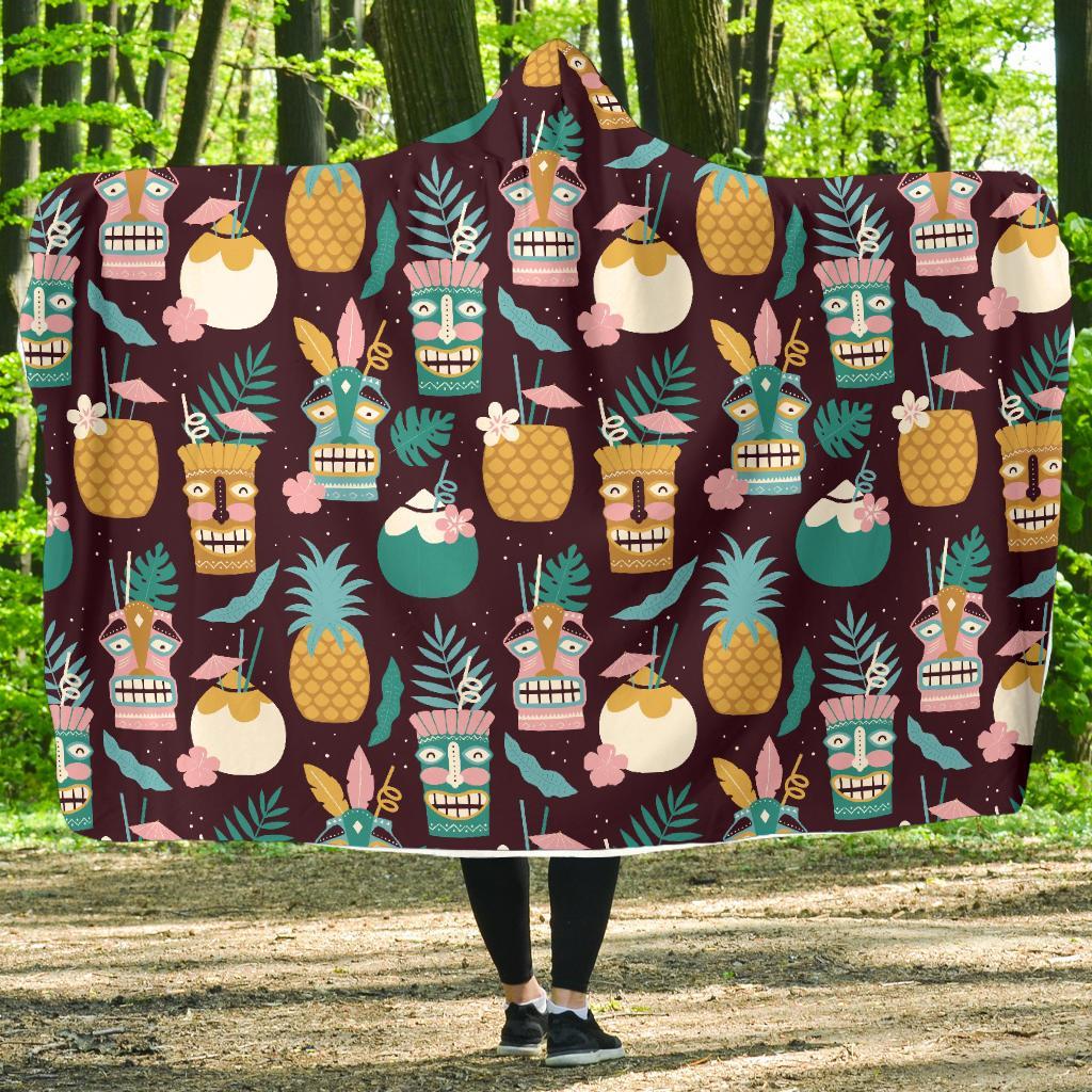 Tiki Fruit Pattern Print Hooded Blanket-grizzshop