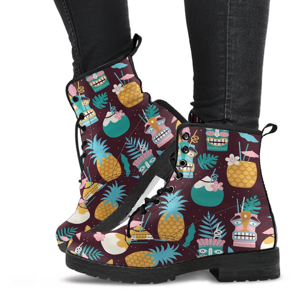 Tiki Fruit Pattern Print Men Women Leather Boots-grizzshop