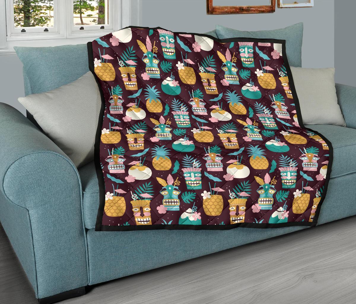 Tiki Fruit Pattern Print Quilt-grizzshop