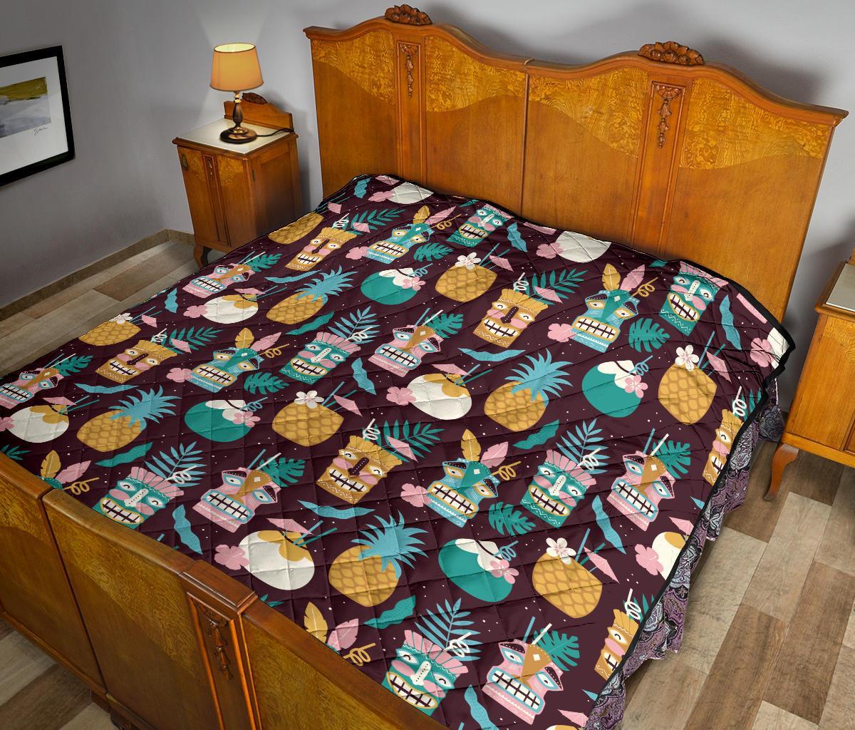 Tiki Fruit Pattern Print Quilt-grizzshop