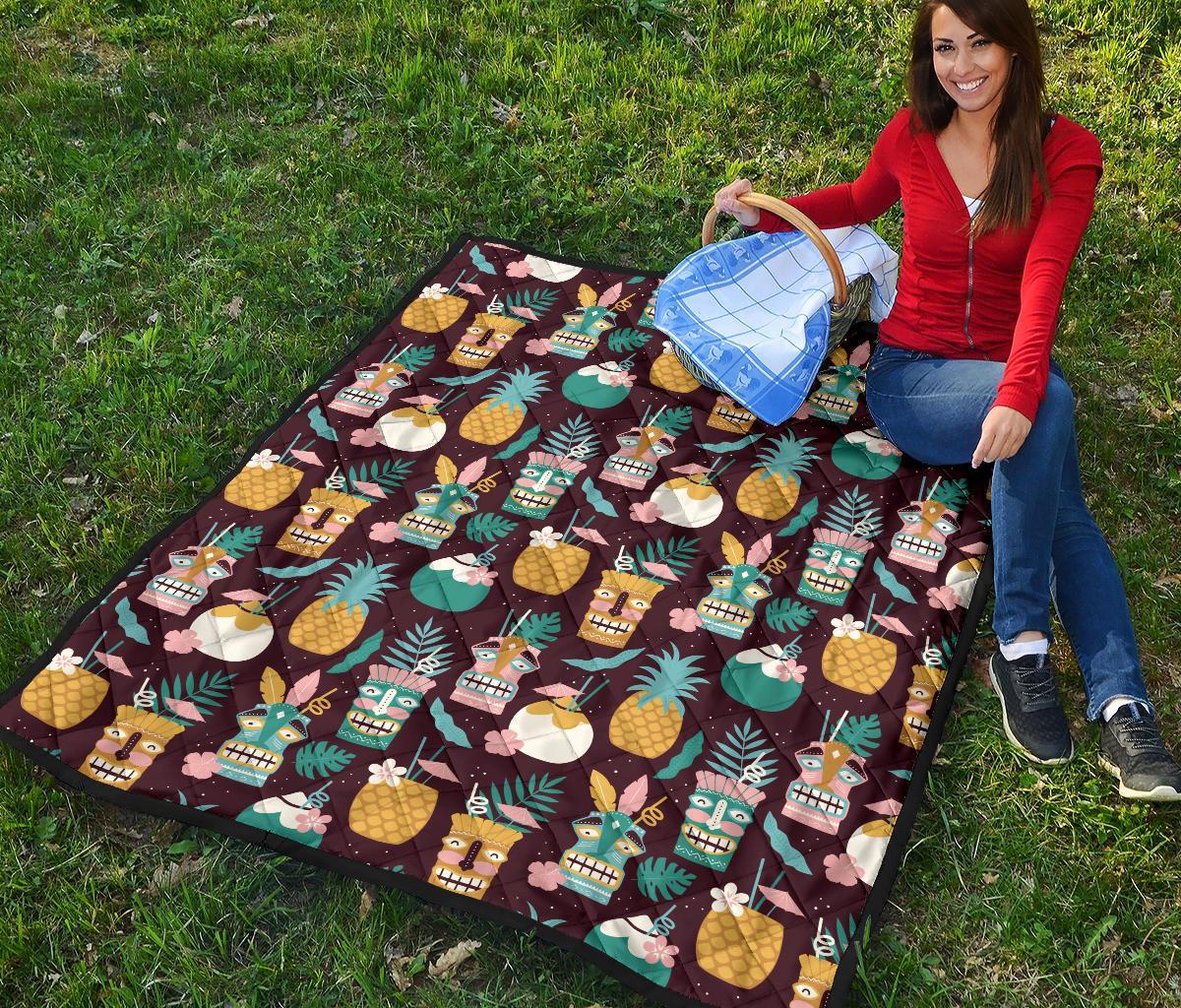 Tiki Fruit Pattern Print Quilt-grizzshop