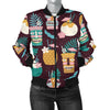 Tiki Fruit Pattern Print Women Casual Bomber Jacket-grizzshop