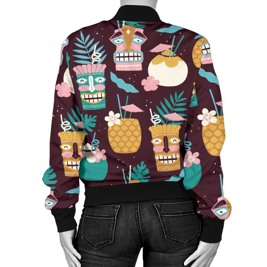 Tiki Fruit Pattern Print Women Casual Bomber Jacket-grizzshop