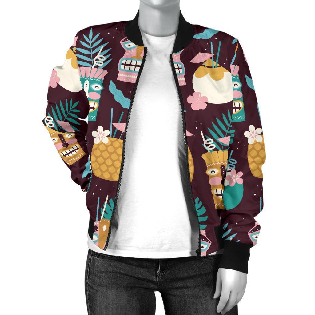 Tiki Fruit Pattern Print Women Casual Bomber Jacket-grizzshop