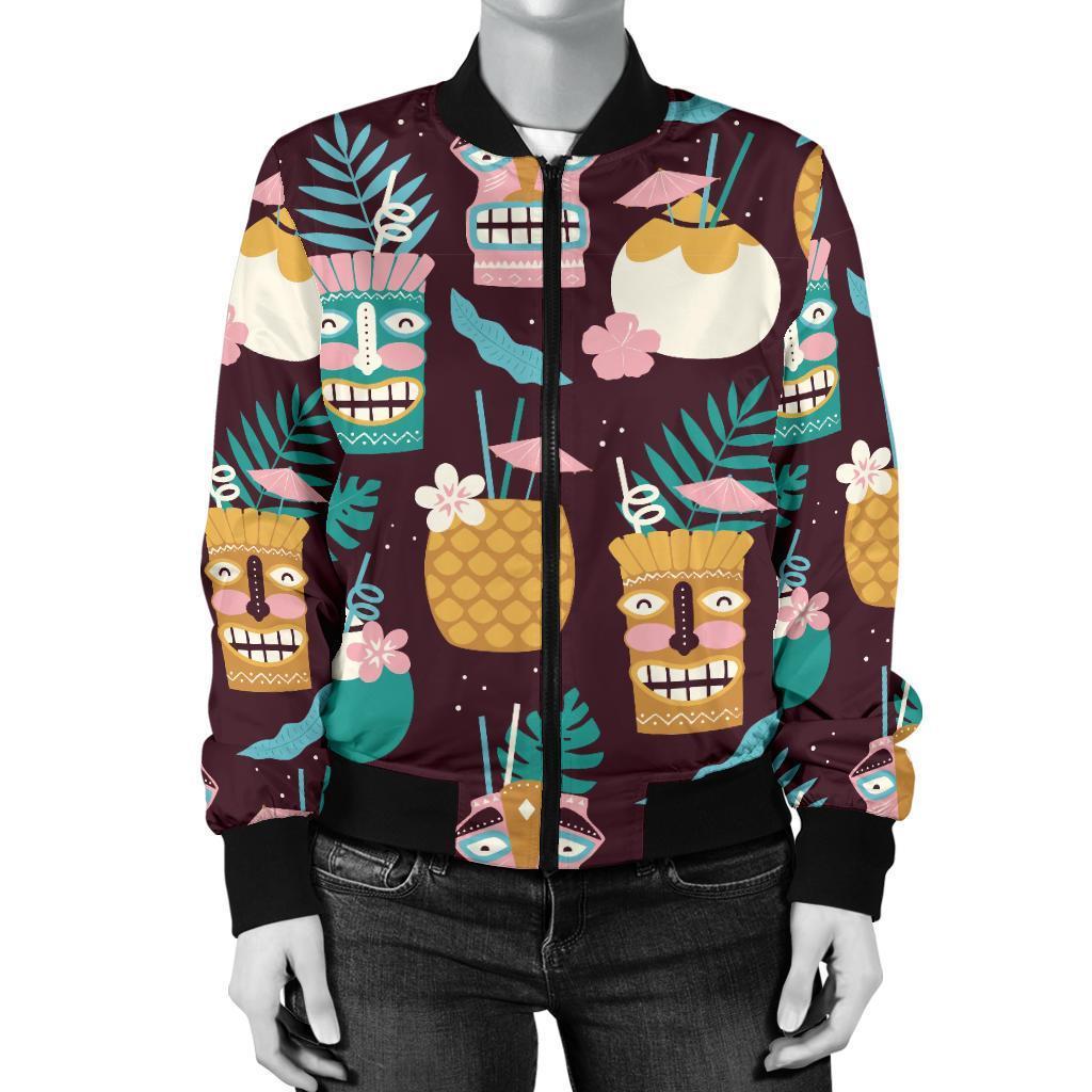 Tiki Fruit Pattern Print Women Casual Bomber Jacket-grizzshop