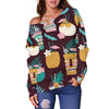 Tiki Fruit Pattern Print Women Off Shoulder Sweatshirt-grizzshop