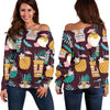 Tiki Fruit Pattern Print Women Off Shoulder Sweatshirt-grizzshop