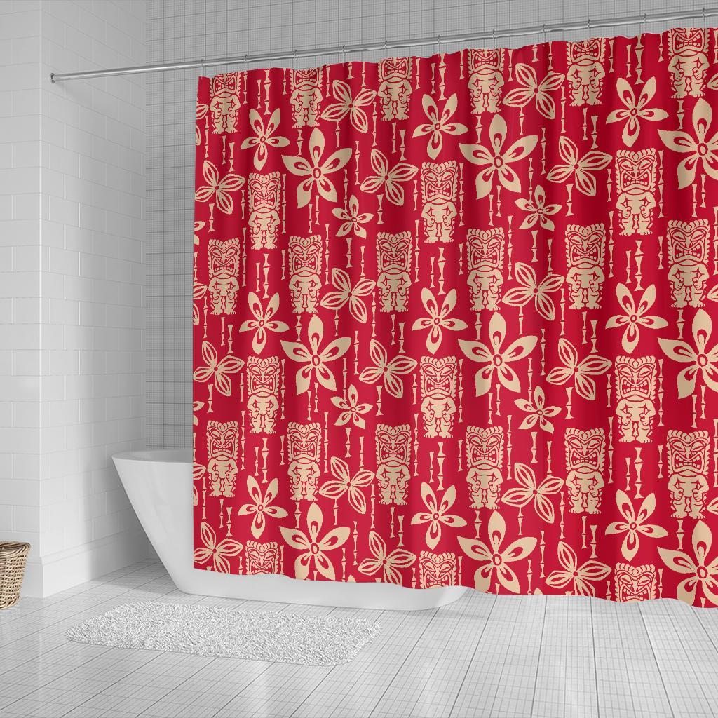 Tiki Hawaiian Pattern Print Bathroom Shower Curtain-grizzshop
