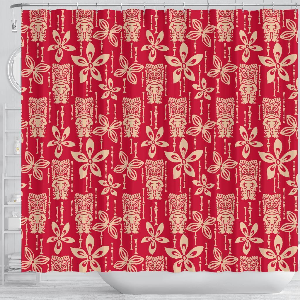 Tiki Hawaiian Pattern Print Bathroom Shower Curtain-grizzshop