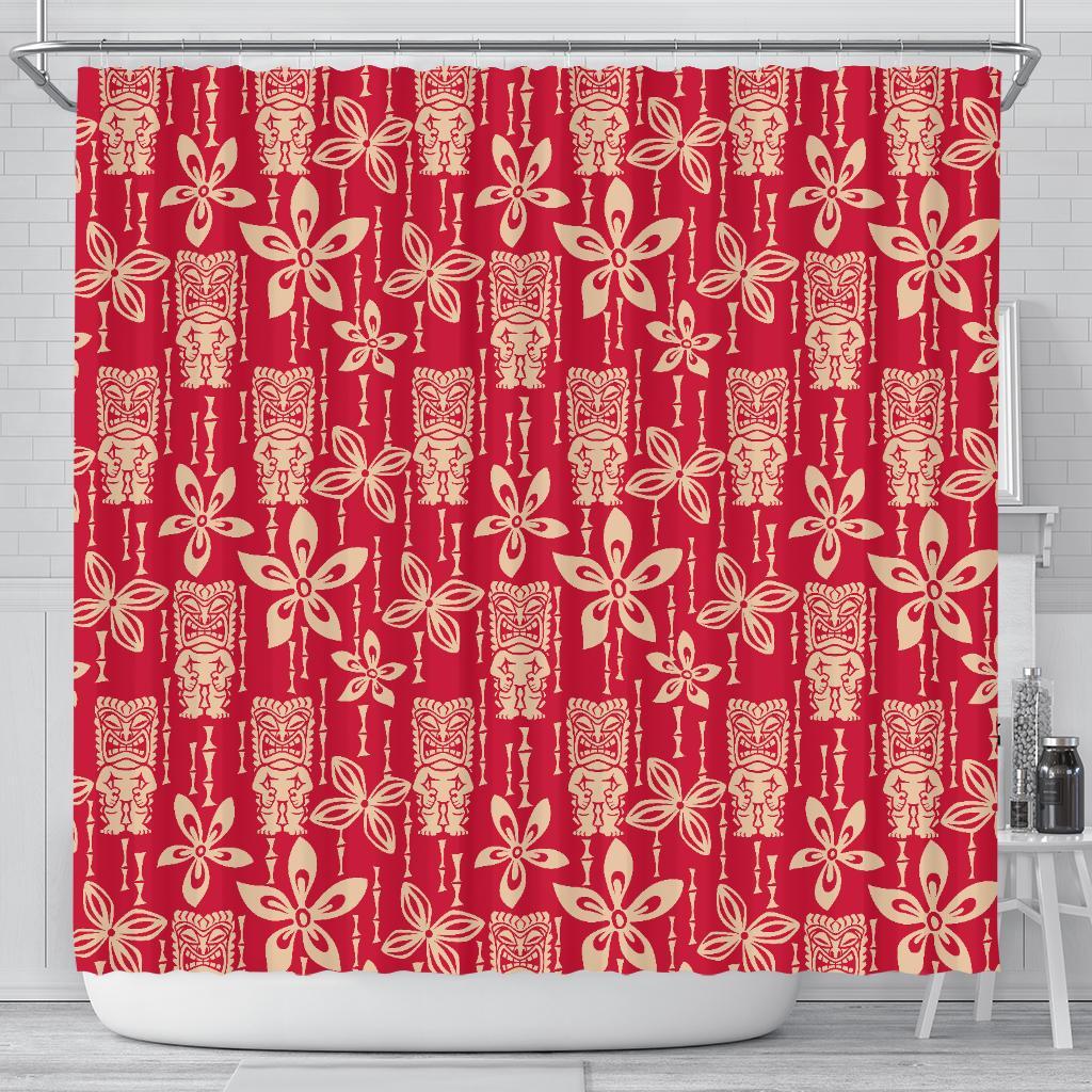 Tiki Hawaiian Pattern Print Bathroom Shower Curtain-grizzshop