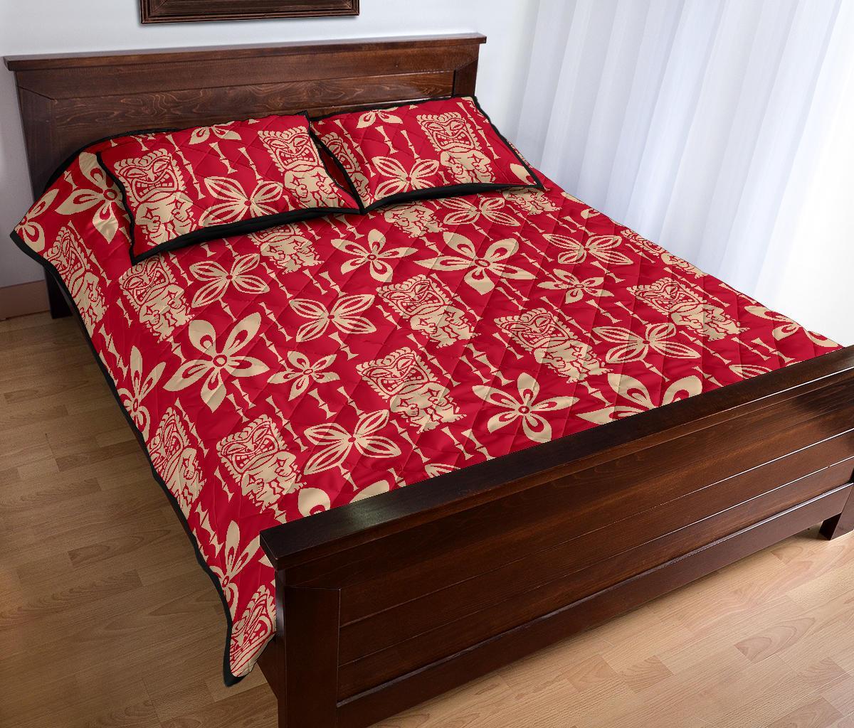 Tiki Hawaiian Pattern Print Bed Set Quilt-grizzshop