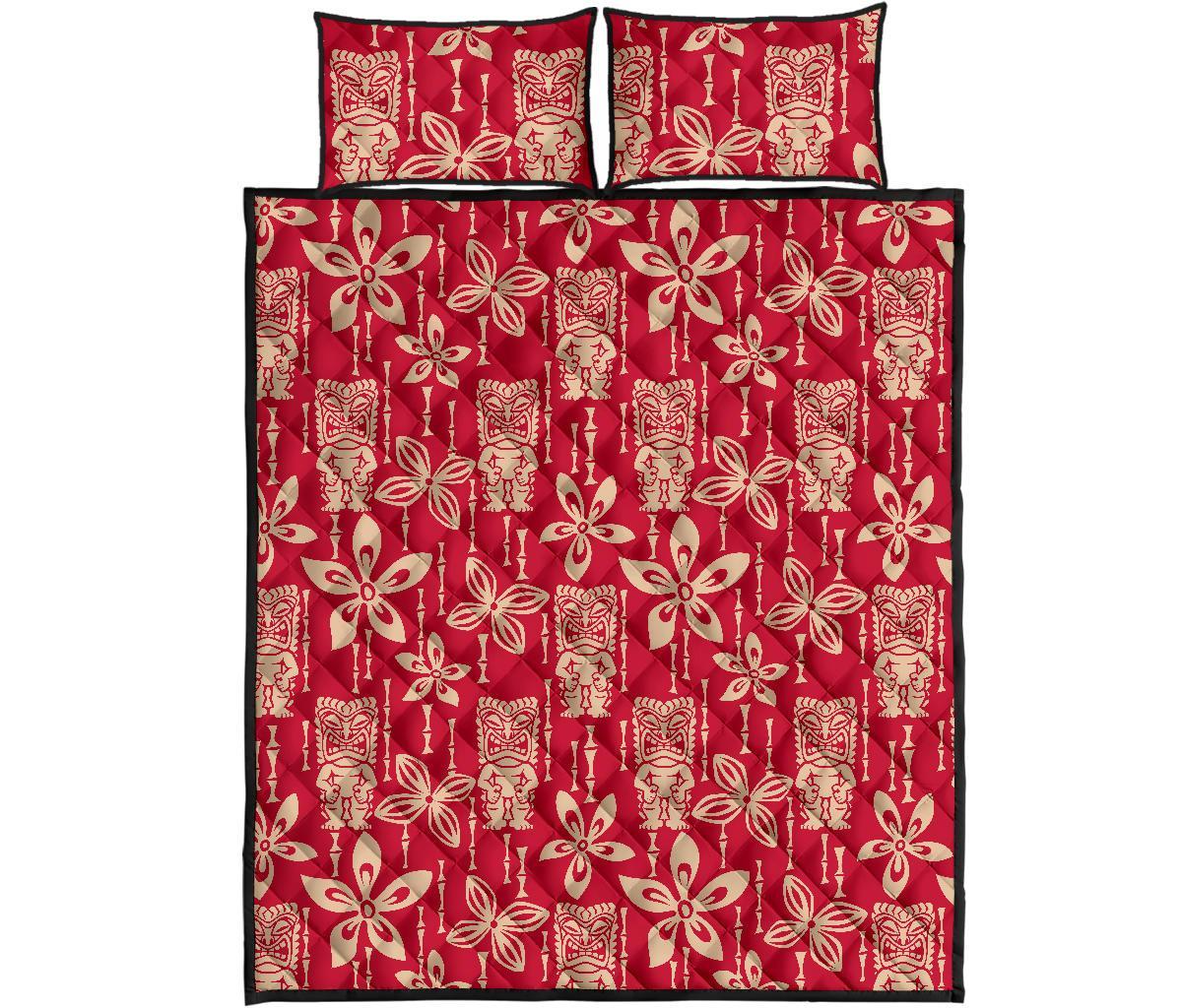 Tiki Hawaiian Pattern Print Bed Set Quilt-grizzshop