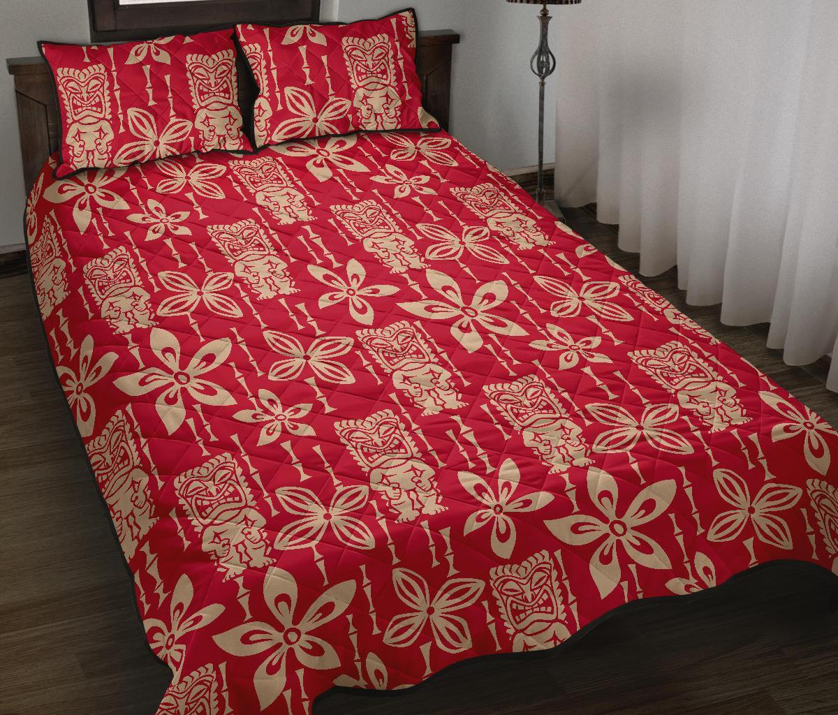 Tiki Hawaiian Pattern Print Bed Set Quilt-grizzshop