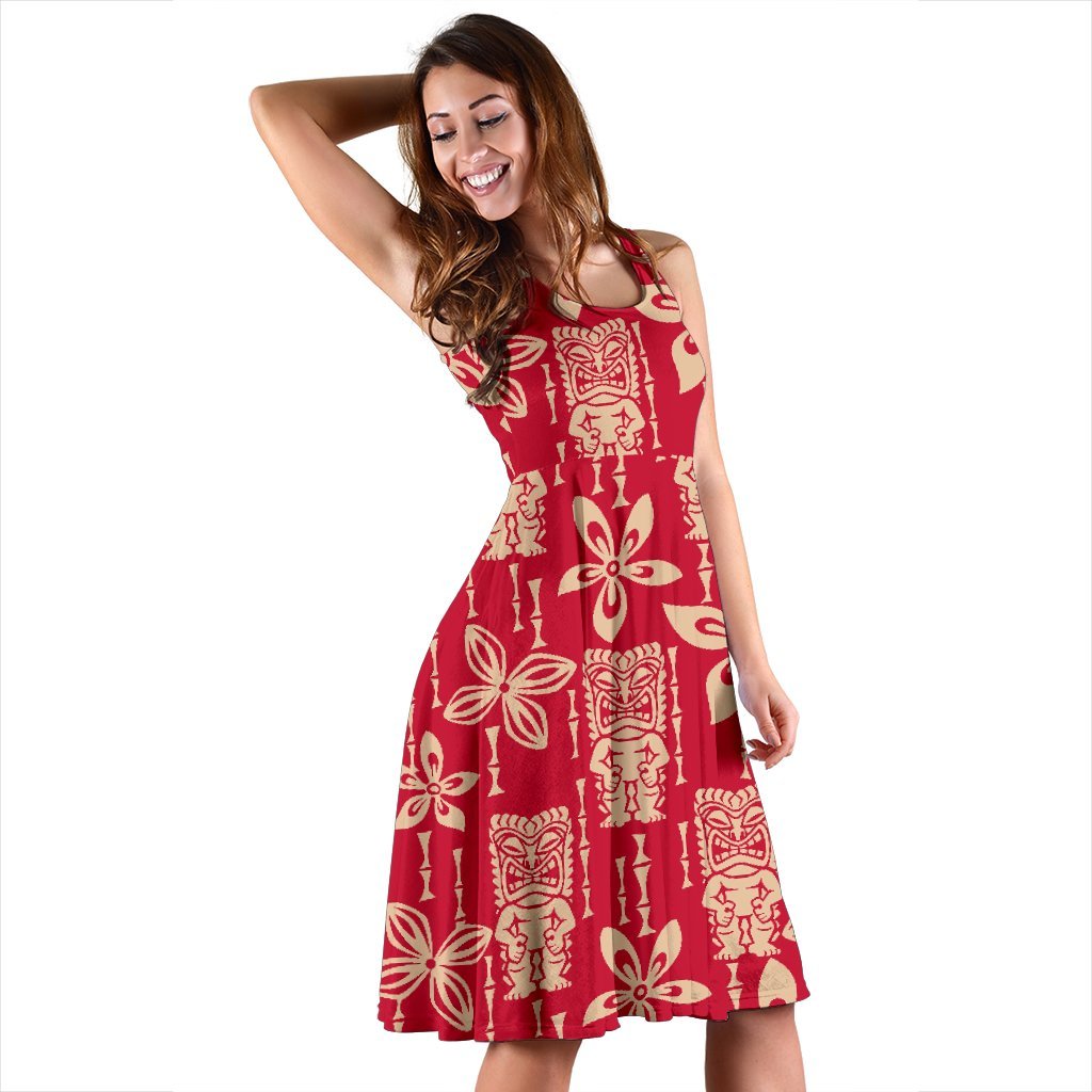 Tiki Hawaiian Pattern Print Dress-grizzshop