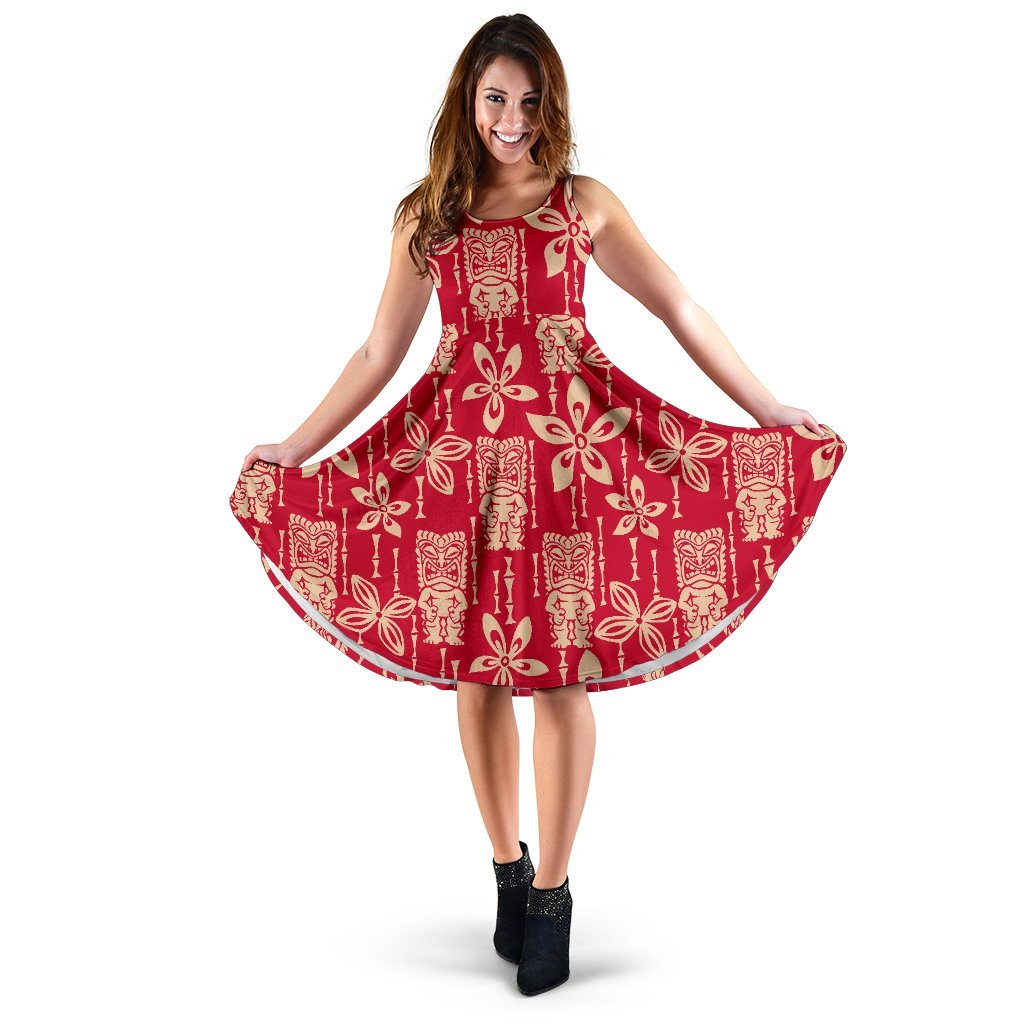 Tiki Hawaiian Pattern Print Dress-grizzshop