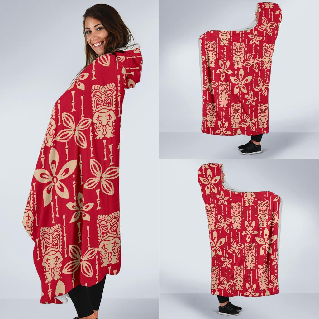 Tiki Hawaiian Pattern Print Hooded Blanket-grizzshop