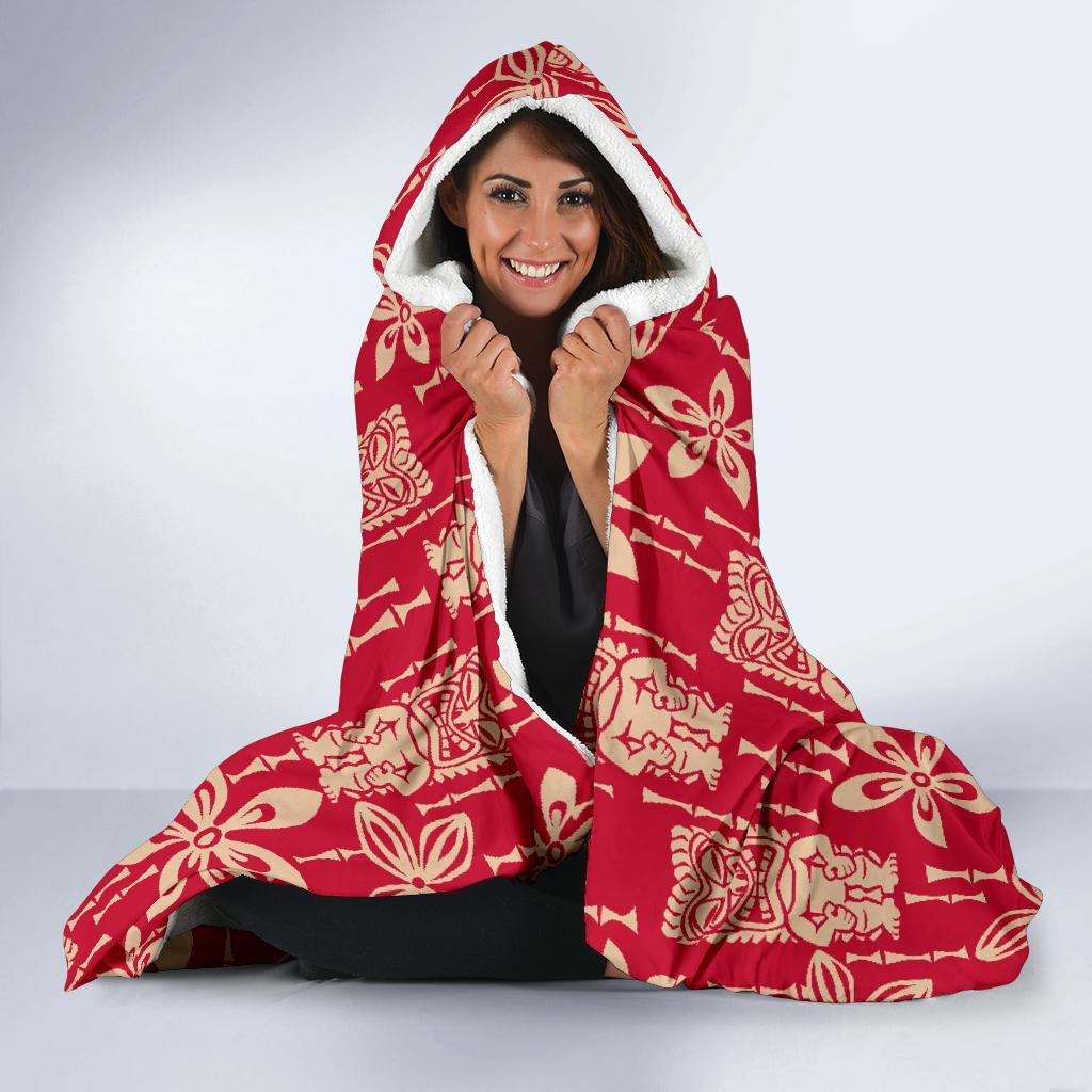 Tiki Hawaiian Pattern Print Hooded Blanket-grizzshop