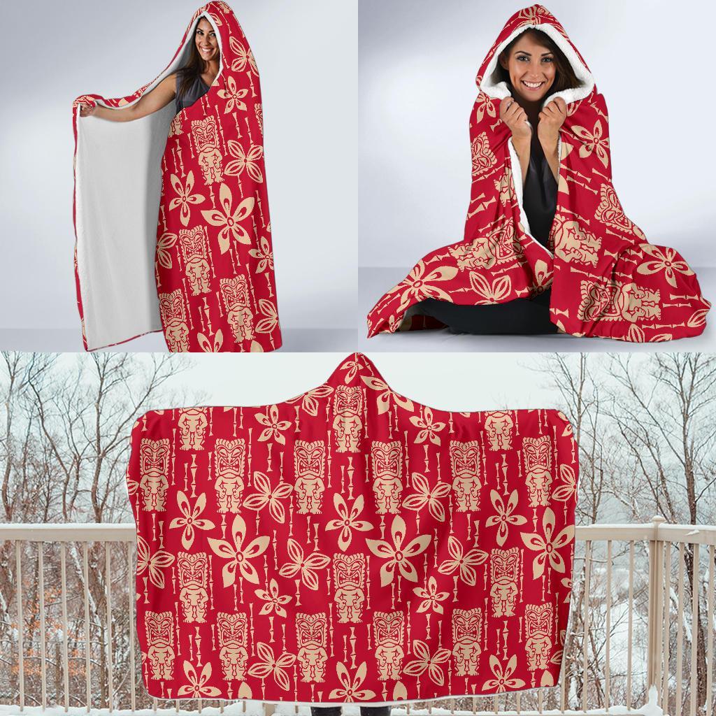 Tiki Hawaiian Pattern Print Hooded Blanket-grizzshop