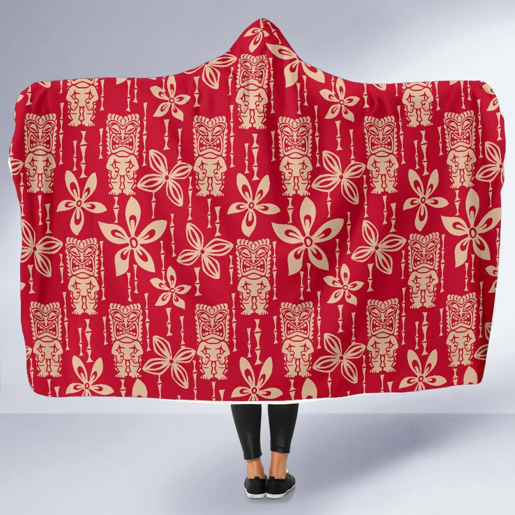 Tiki Hawaiian Pattern Print Hooded Blanket-grizzshop