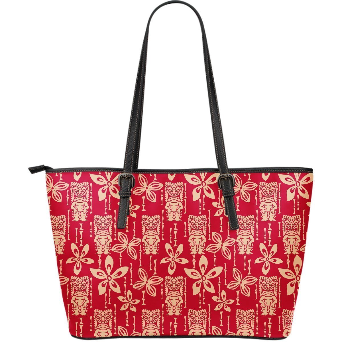 Tiki Hawaiian Pattern Print Leather Tote Bag-grizzshop