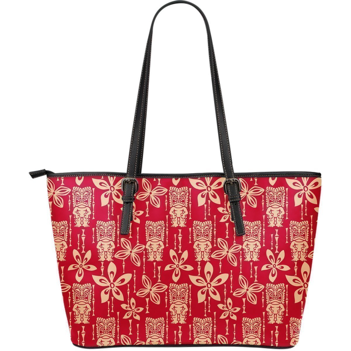 Tiki Hawaiian Pattern Print Leather Tote Bag-grizzshop