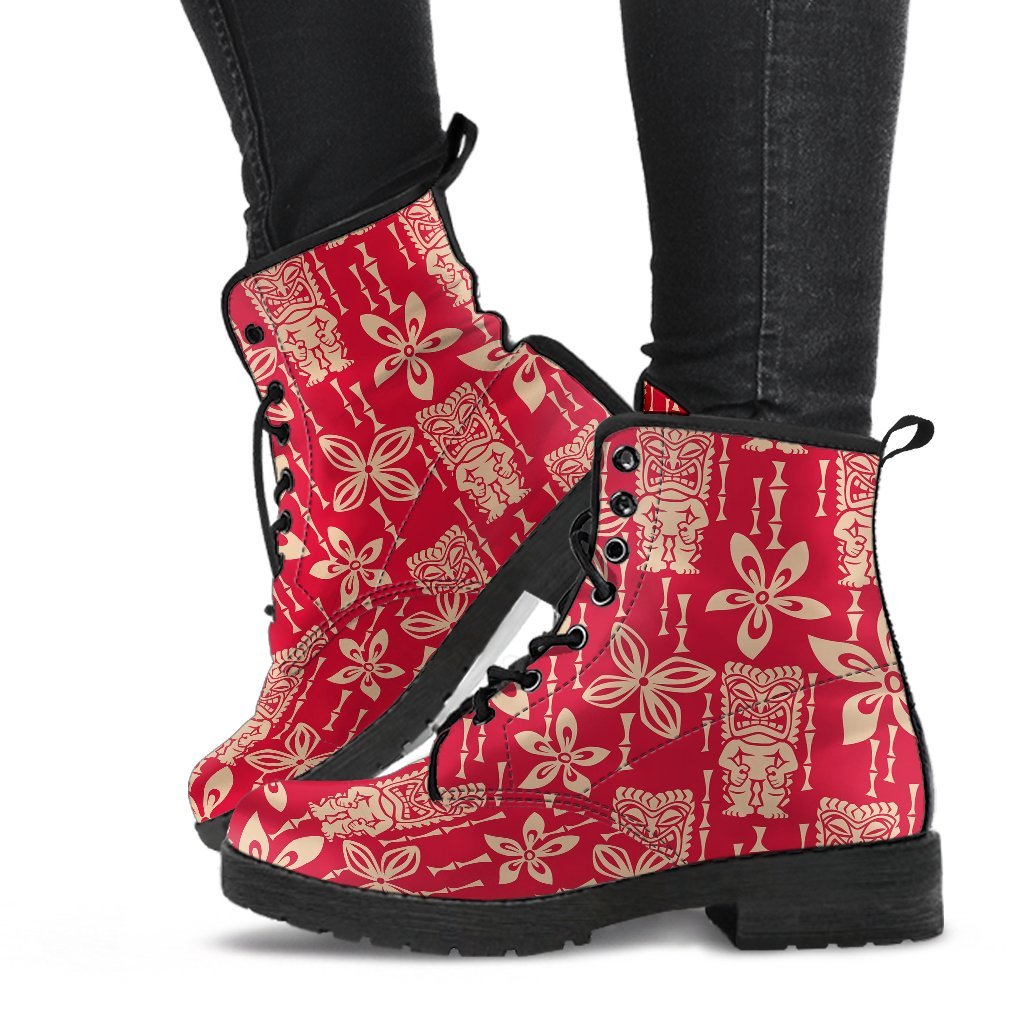 Tiki Hawaiian Pattern Print Men Women Leather Boots-grizzshop