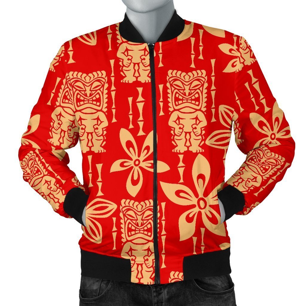 Tiki Hawaiian Pattern Print Men's Bomber Jacket-grizzshop