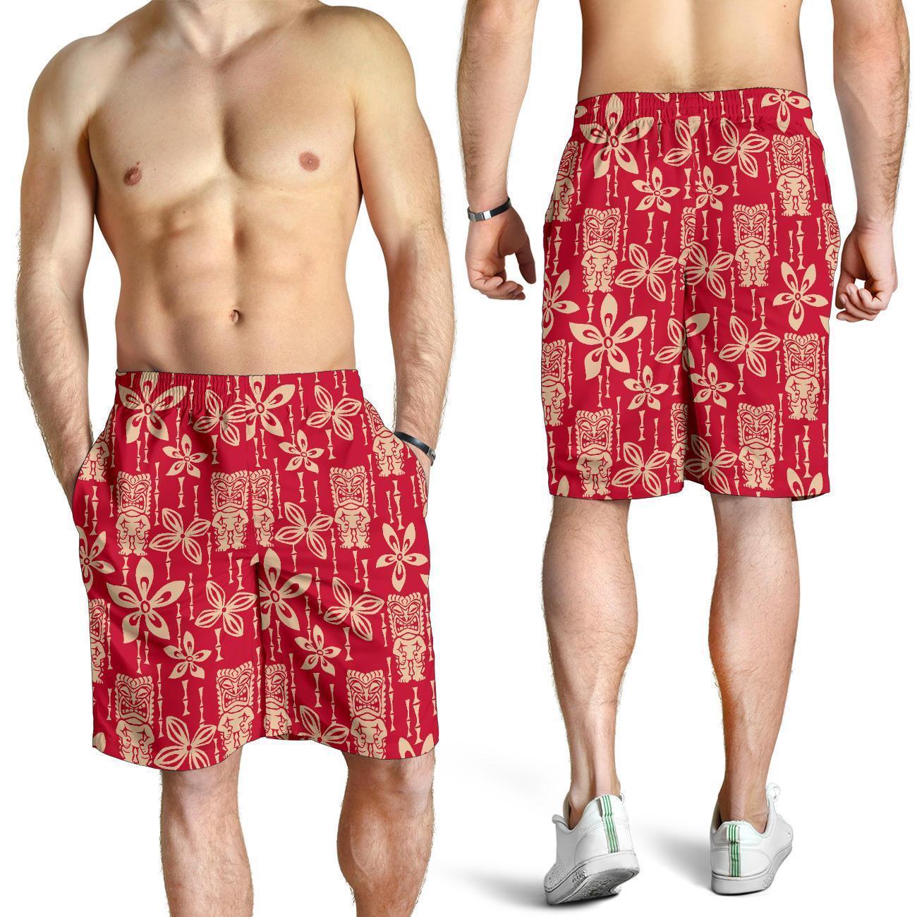 Tiki Hawaiian Pattern Print Men's Shorts-grizzshop