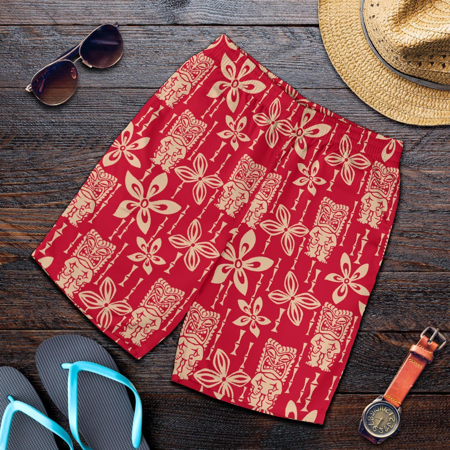 Tiki Hawaiian Pattern Print Men's Shorts-grizzshop