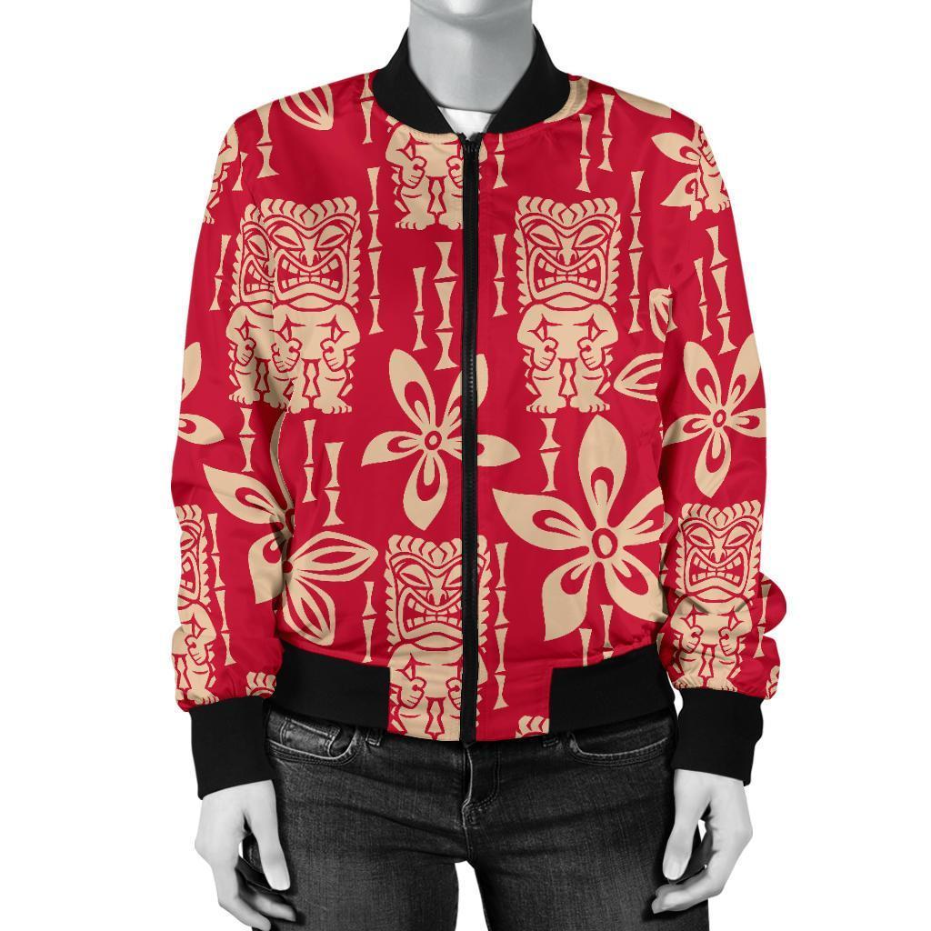 Tiki Hawaiian Pattern Print Women Casual Bomber Jacket-grizzshop