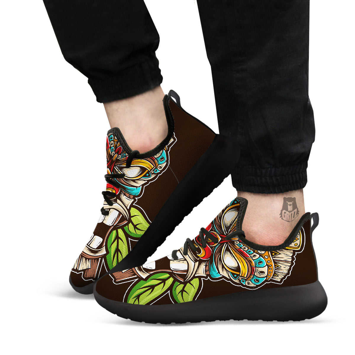 Tiki Hawaiian Print Black Athletic Shoes-grizzshop