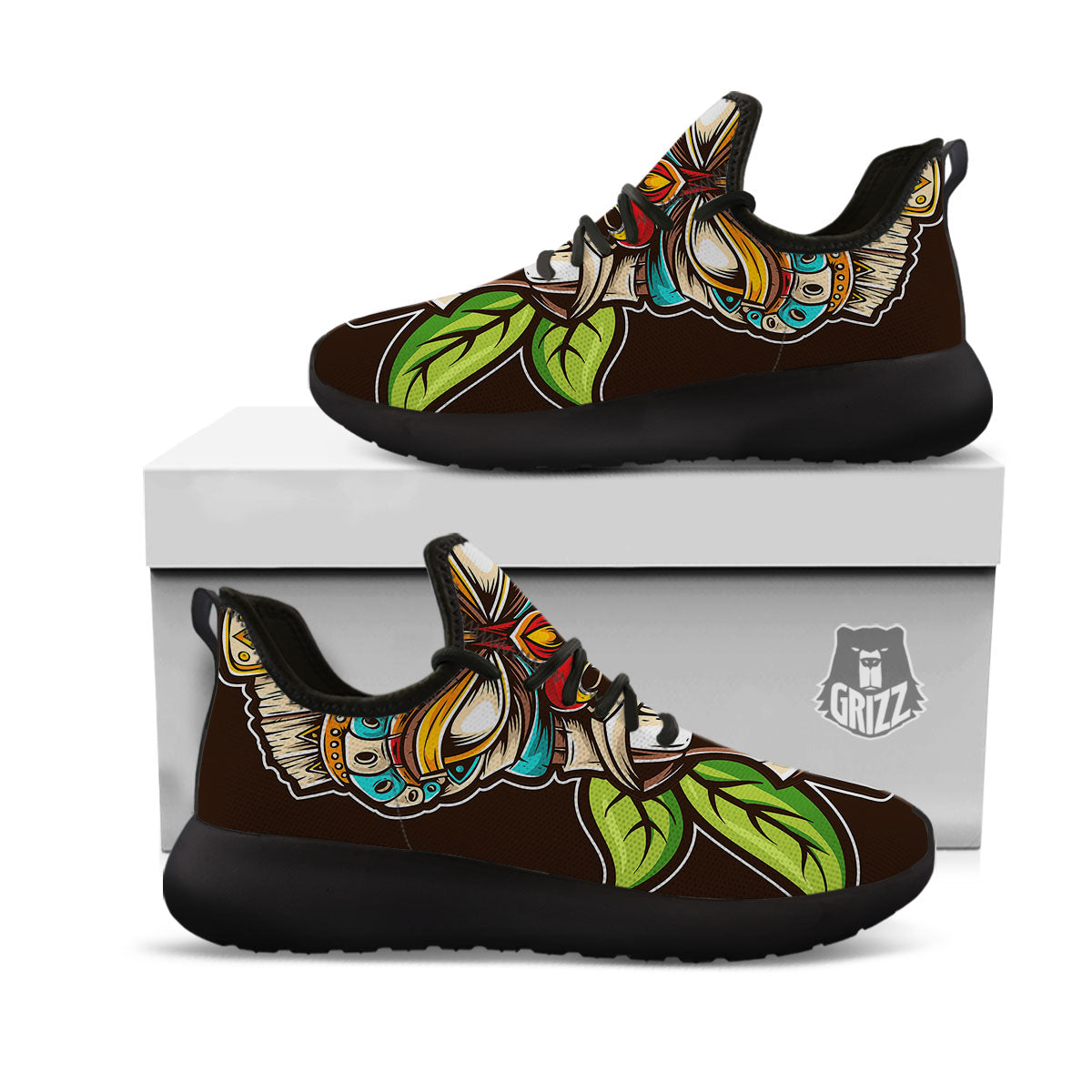 Tiki Hawaiian Print Black Athletic Shoes-grizzshop
