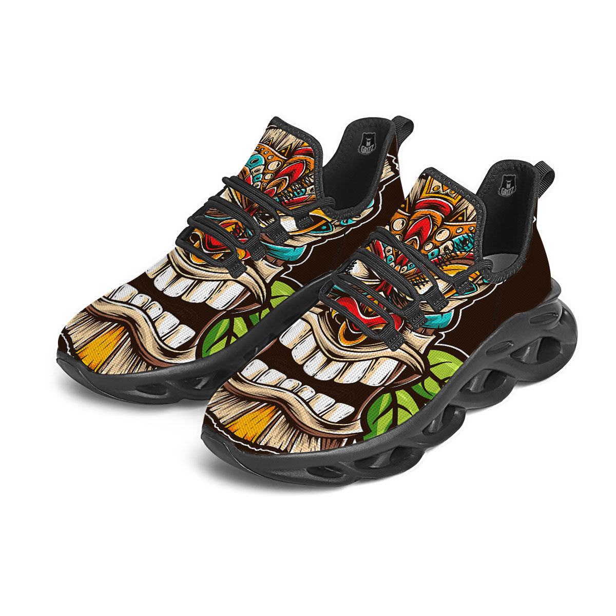 Tiki Hawaiian Print Black Running Shoes-grizzshop