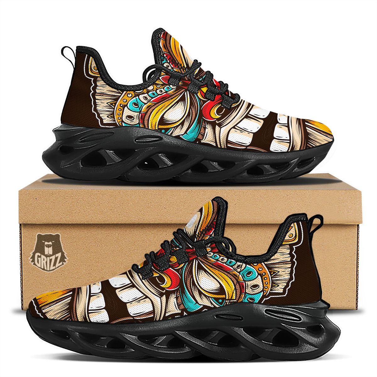 Tiki Hawaiian Print Black Running Shoes-grizzshop
