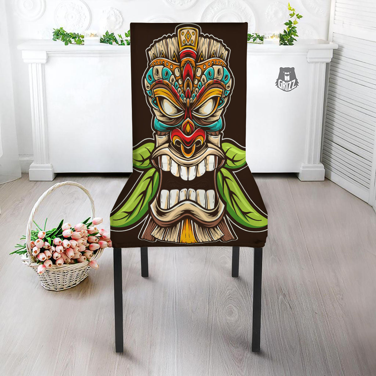 Tiki Hawaiian Print Dining Chair Slipcover-grizzshop