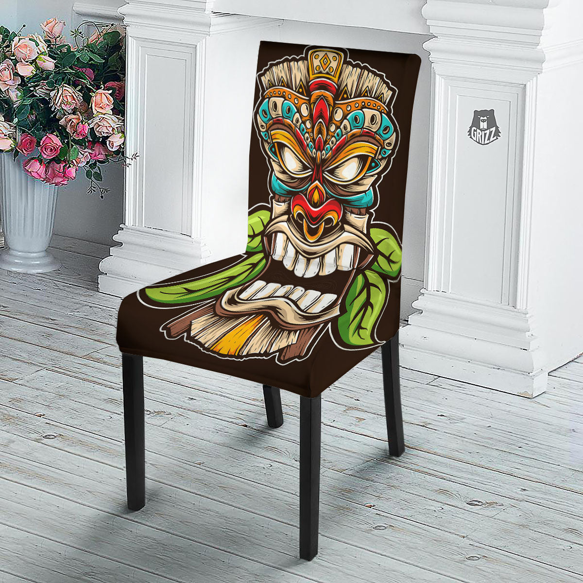 Tiki Hawaiian Print Dining Chair Slipcover-grizzshop