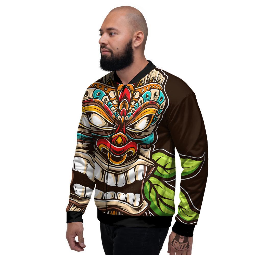 Tiki Hawaiian Print Men's Bomber Jacket-grizzshop
