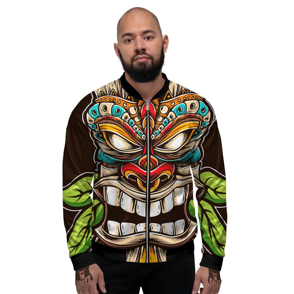 Tiki Hawaiian Print Men's Bomber Jacket-grizzshop